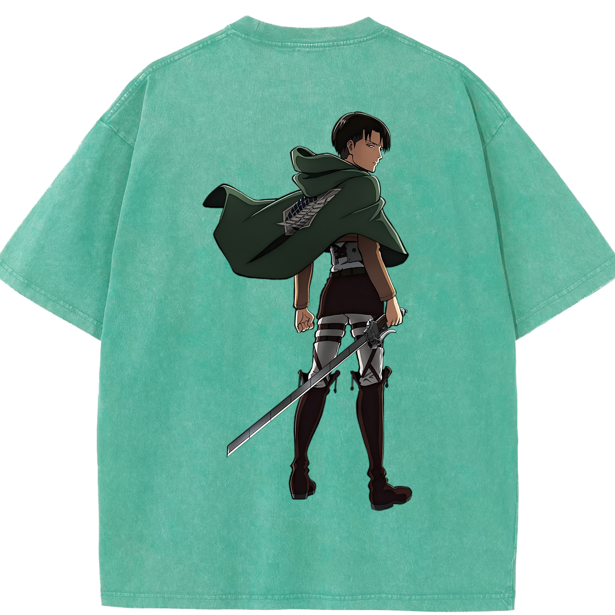 （画像用） 進撃の巨人 リヴァイ·アッカーマン Attack on Titan Levi Ackerman 綿100% ヴィンテージ風 半袖Tシャツ（背面プリント）